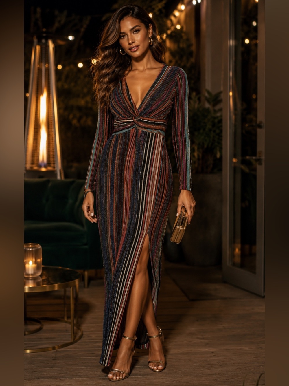 Chelsea28 Sparkle Stripe Twist Front Midi Dress -Holiday Party